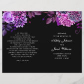 Programme de mariage noir plié. Fleurs violettes (Devant)