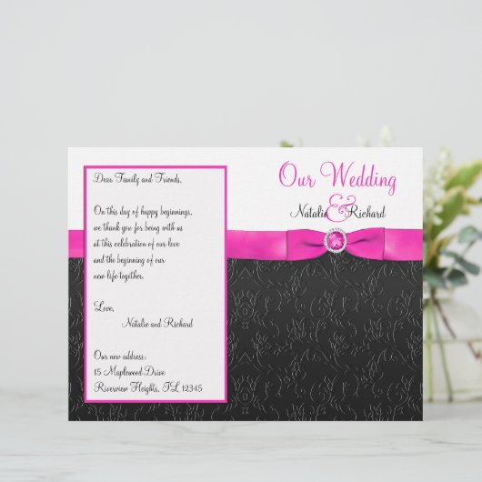 Programme de mariage noir, rose chaud et blanc (Debout devant)