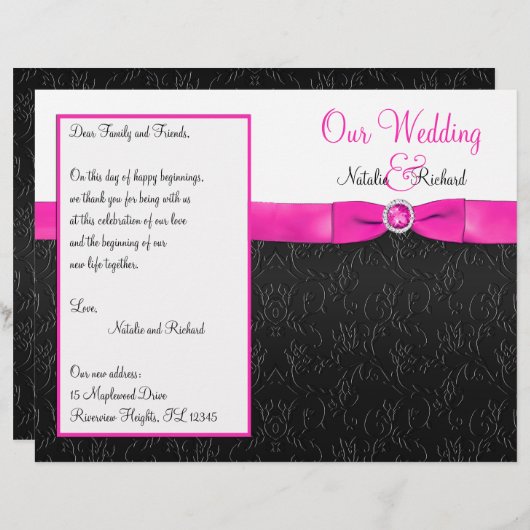 Programme de mariage noir, rose chaud et blanc (Devant / Derrière)