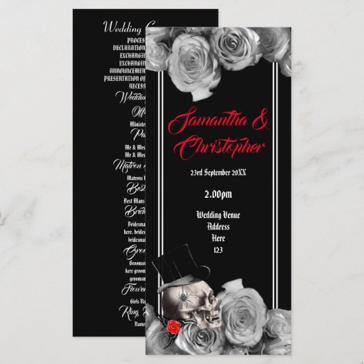 Programme de mariage noir rose et crâne (Devant / Derrière)
