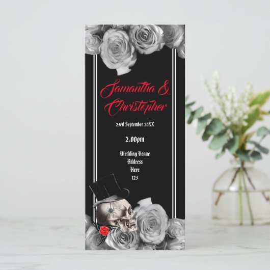 Programme de mariage noir rose et crâne (Debout devant)