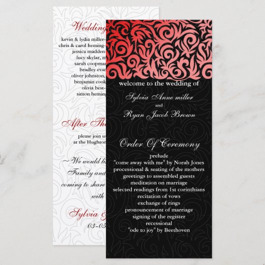 programme de mariage noir rouge (Devant / Derrière)