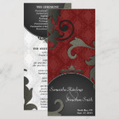 Programme de mariage - Noir & Rouge Floral Damask (Devant / Derrière)