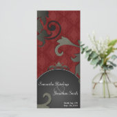 Programme de mariage - Noir & Rouge Floral Damask (Debout devant)