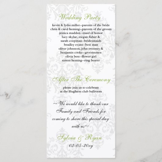 programme de mariage noir vert (Dos)