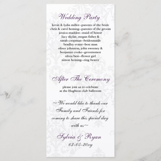 programme de mariage noir violet (Dos)