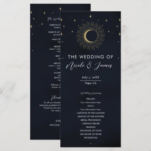 Programme de mariage Nuit aux Étoiles d'Or Soleil (Devant / Derrière)