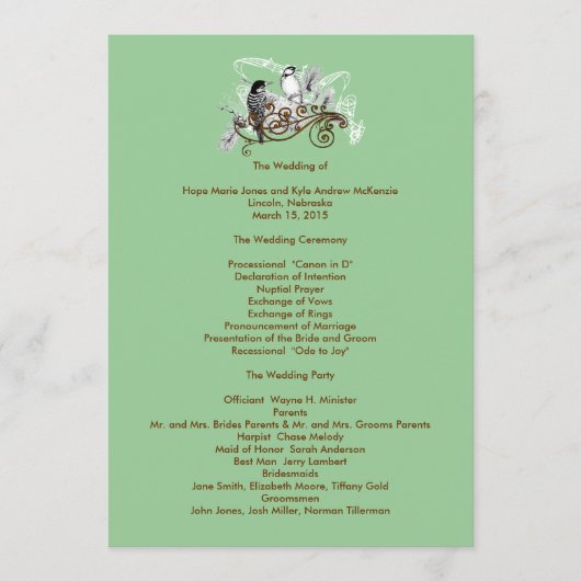 Programme de mariage Oiseaux de l'amour Vintage (Devant)