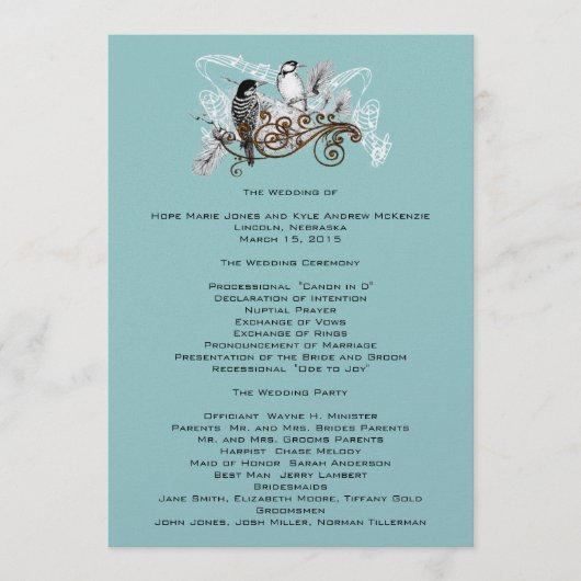 Programme de mariage Oiseaux de l'amour Vintage No (Devant)