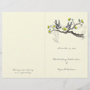 Programme de mariage oiseaux vintage jaune et gris