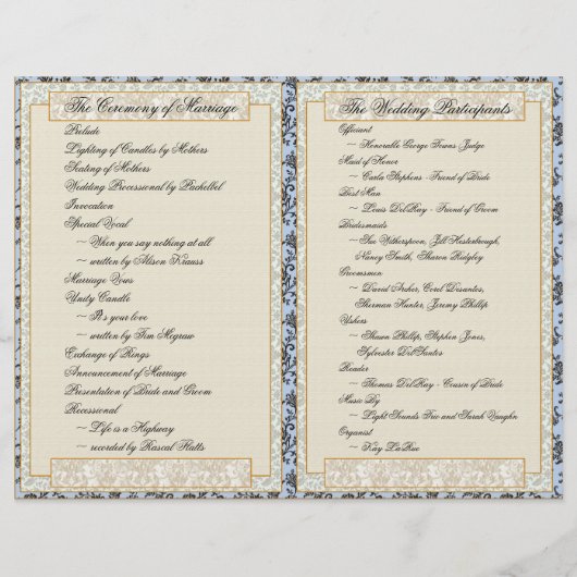 Programme de mariage Old Lace Delft (Dos)