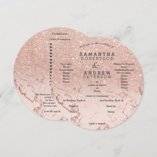 Programme de mariage ombré en marbre doré rose pai (Devant / Derrière)