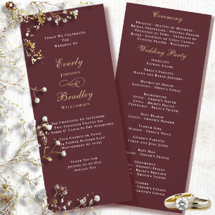 Programme de mariage or blanc burgundy rouge prune