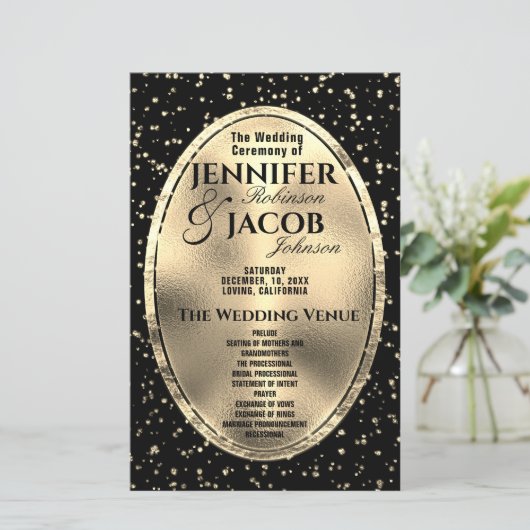 Programme de mariage | Or et noir (Debout devant)