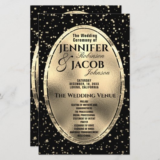 Programme de mariage | Or et noir (Devant / Derrière)