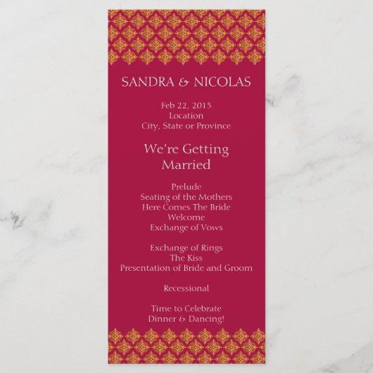 Programme de mariage Or et rouge (Devant)