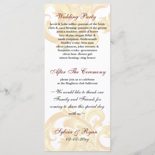 programme de mariage or et rouge (Dos)