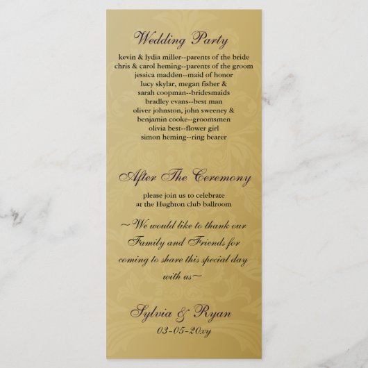 programme de mariage or et violet (Dos)