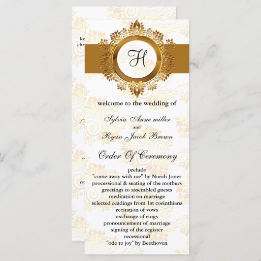 programme de mariage or monogramme (Devant / Derrière)