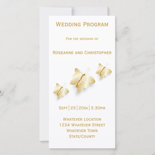 Programme de mariage Or Papillons Conception (Devant)