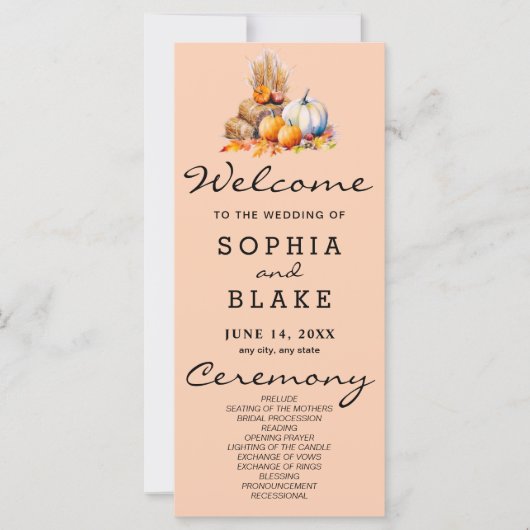 Programme de mariage orange et blanc Citrouille Or (Devant)