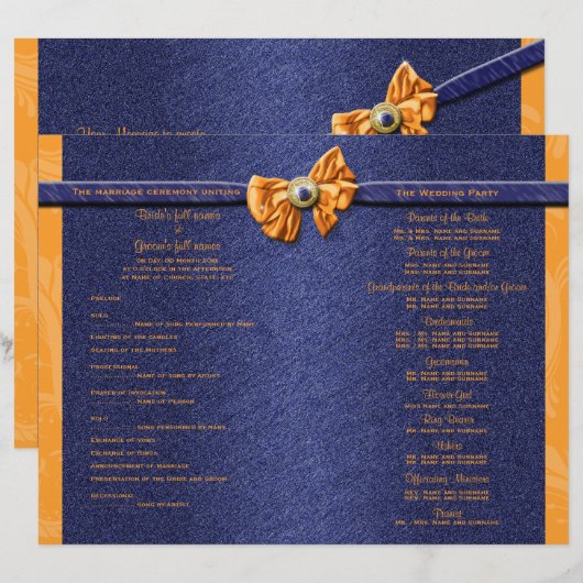 Programme de mariage orange et bleu (Devant / Derrière)