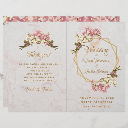 Programme de mariage Orchidées rose or Marbre Géom (Devant / Derrière)