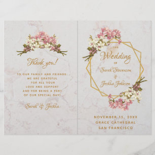 Programme de mariage Orchidées roses dorées Marbre