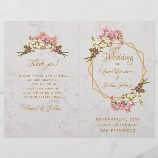 Programme de mariage Orchidées roses dorées Marbre (Devant)