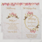 Programme de mariage Orchidées roses dorées Marbre (Devant / Derrière)