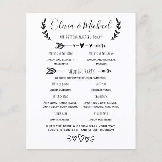 Programme de mariage Ordre des événements (Devant)