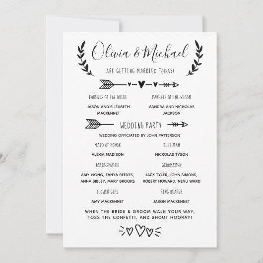 Programme de mariage Ordre des événements (Devant)