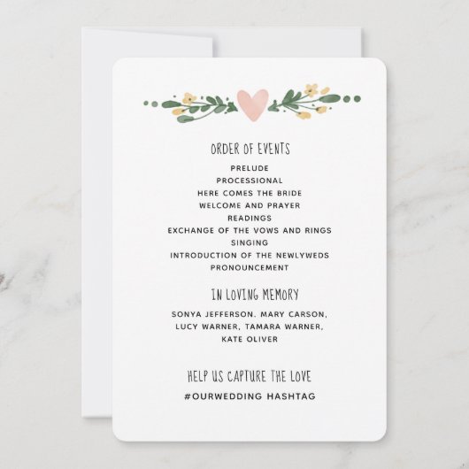 Programme de mariage Ordre des événements (Dos)