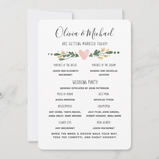 Programme de mariage Ordre des événements (Devant)