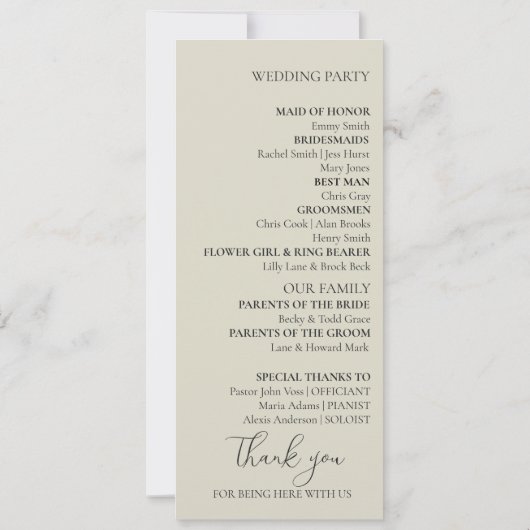 Programme de mariage Oyster Shells (Dos)