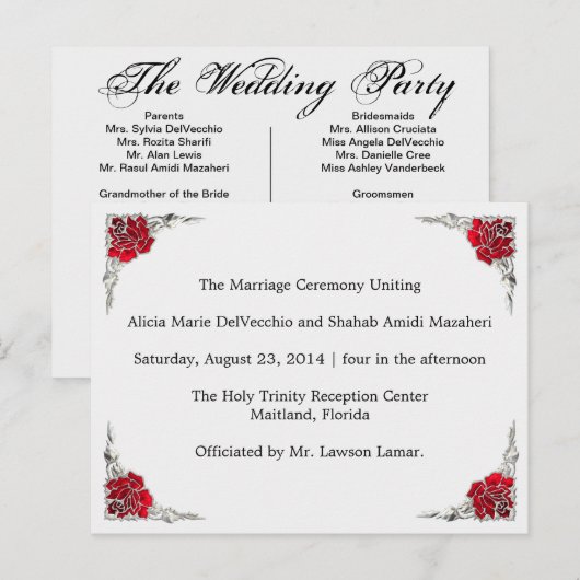 Programme de mariage, page 1 de 2. (Devant / Derrière)