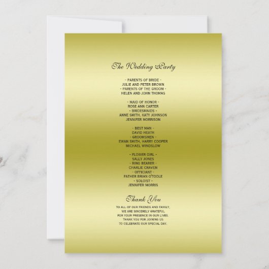 Programme de mariage pailleté or et noir avec un n (Dos)