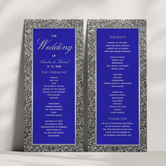 Programme de mariage paillettes argentées
