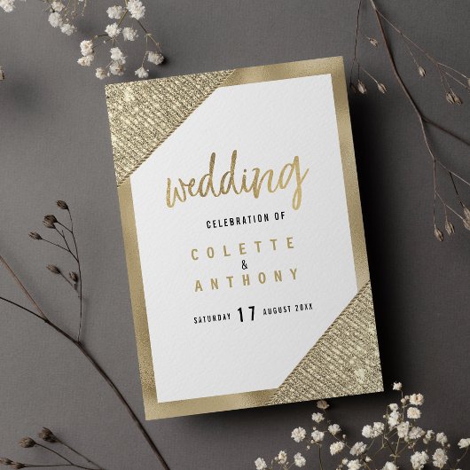 Programme de mariage paillettes blanc or géométriq