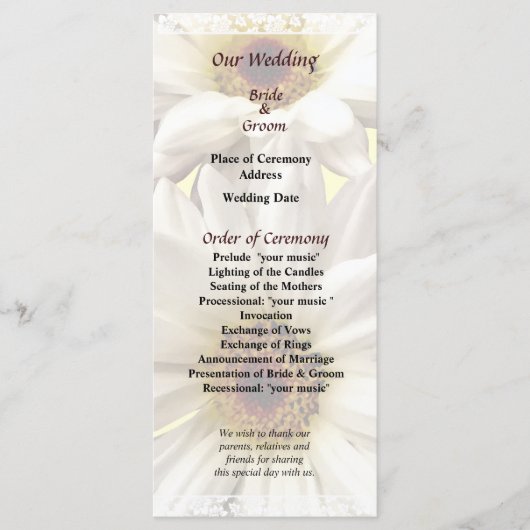Programme de mariage paire de marguerites blanches (Devant)