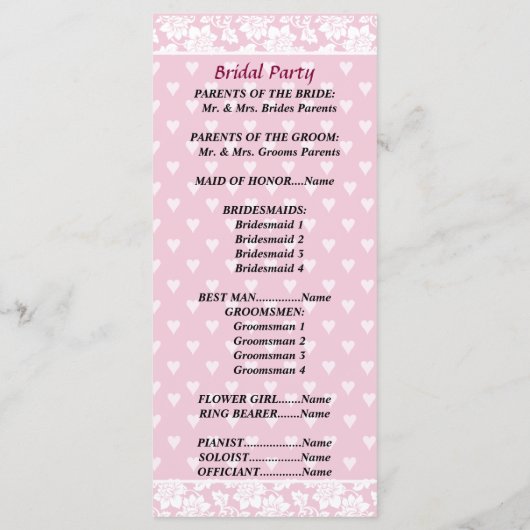 Programme de mariage Pale Pink Hearts (Dos)