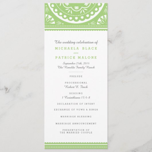 Programme de mariage Papel Picado - Vert (Devant)