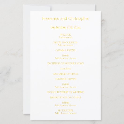 Programme de mariage Papillon jaune (Dos)