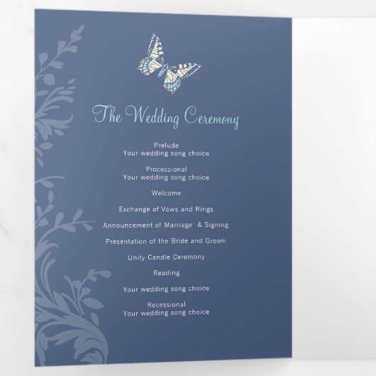 Programme de mariage papillons bleu foncé histoire (Intérieur en premier)
