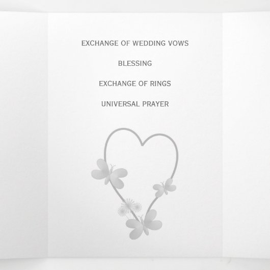 Programme de mariage Papillons cardiaques argentés (Intérieur au milieu)