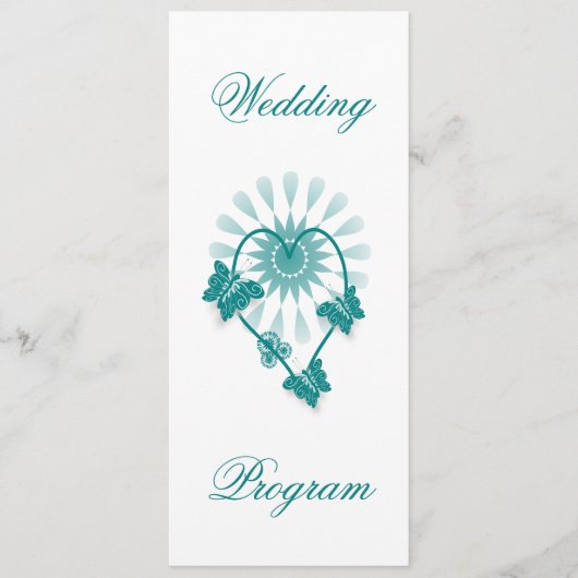 Programme de mariage Papillons Turquoises Coeur (Devant)