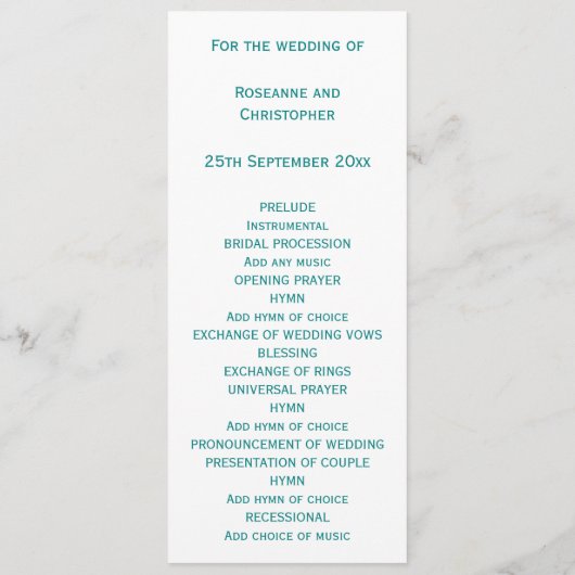 Programme de mariage Papillons Turquoises Coeur (Dos)