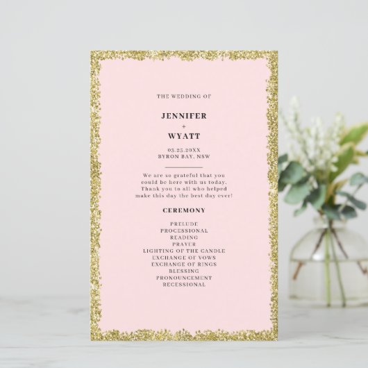 Programme de mariage Parties scintillant rose et o (Debout devant)