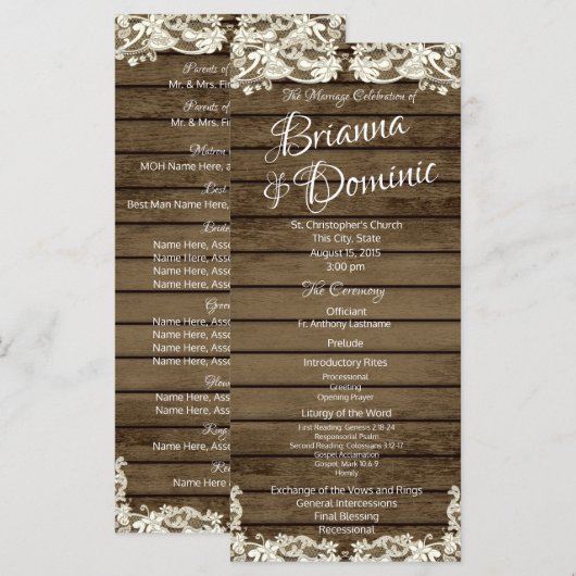 Programme de mariage Pays Grange Romance (Devant / Derrière)