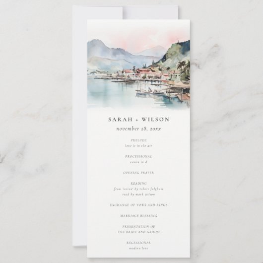 Programme de mariage paysage aquarelle Kauai Hawaï (Devant)
